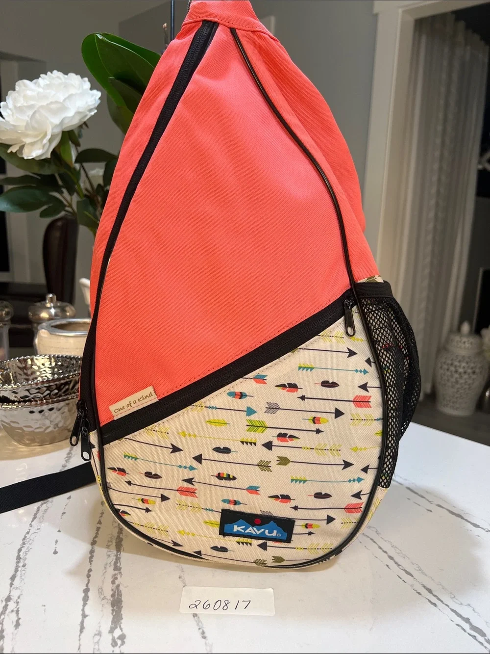 Kavu Rope Coral Sling Bag with Cream Arrow Print One of a Kind